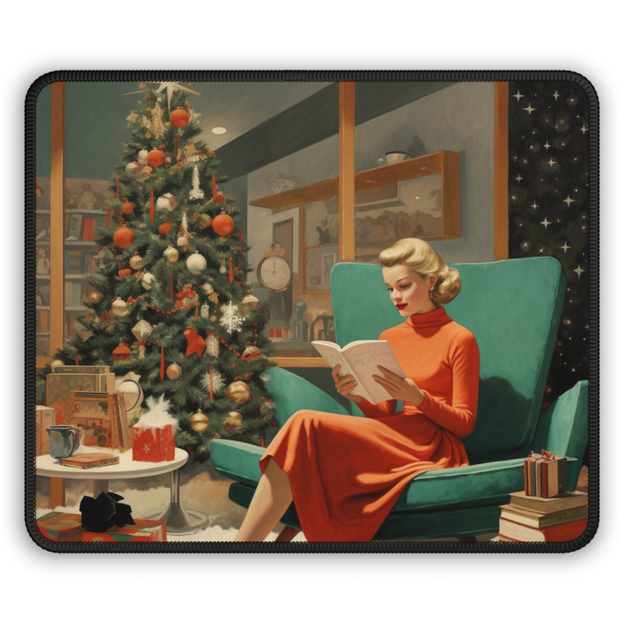Christmas Mid Century Women Reading Book Mouse Pad MADEE'S EXCLUSIVES - Madee's Boutique Home Decor Printify Accessories aesthetic giftbest christmas giftsRectangle9" × 7"