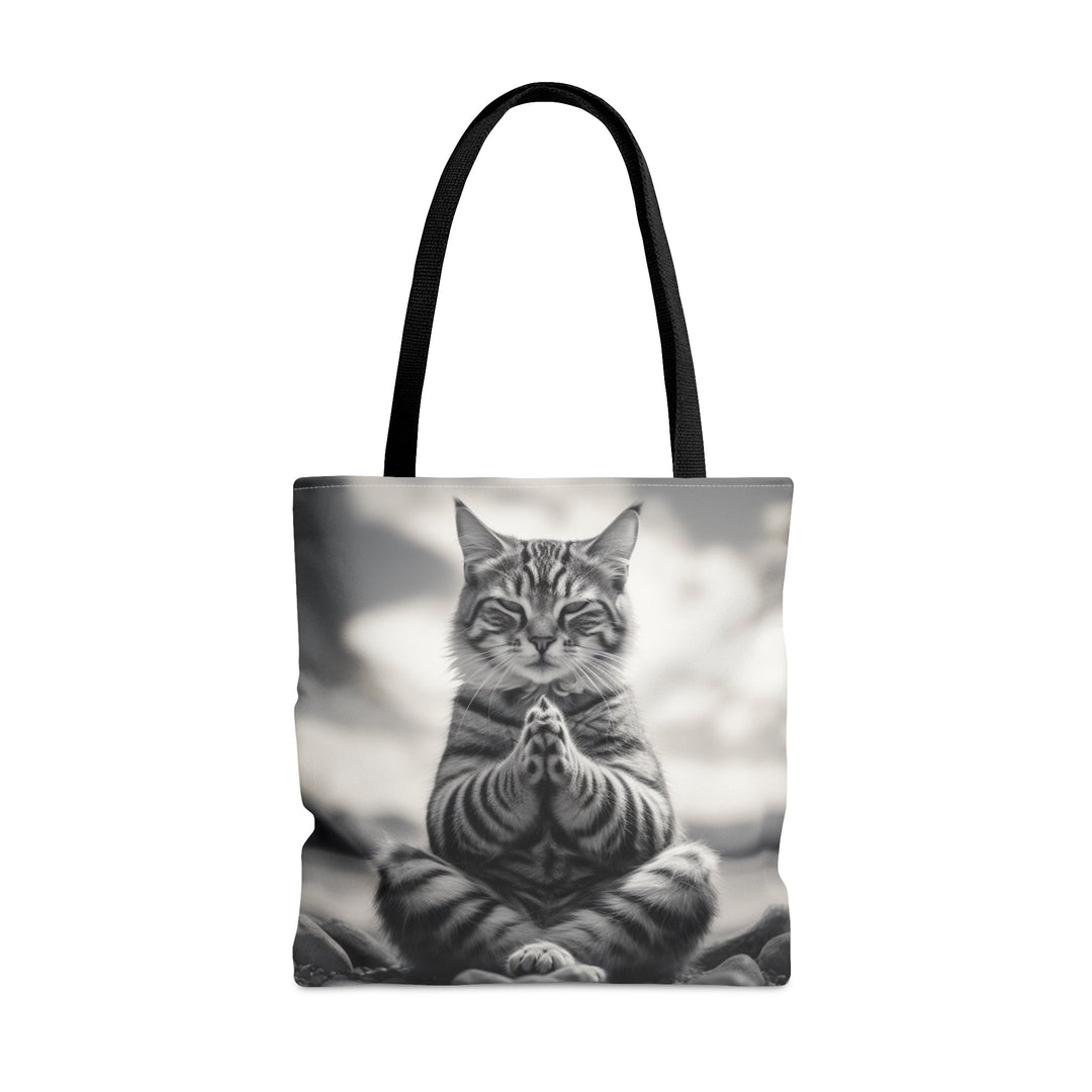 Cat Meditation Tote Bag Black and White Small Medium Large MADEE'S EXCLUSIVES - Madee's Boutique Bags Printify Accessories aesthetic tote bagAll Over PrintLarge