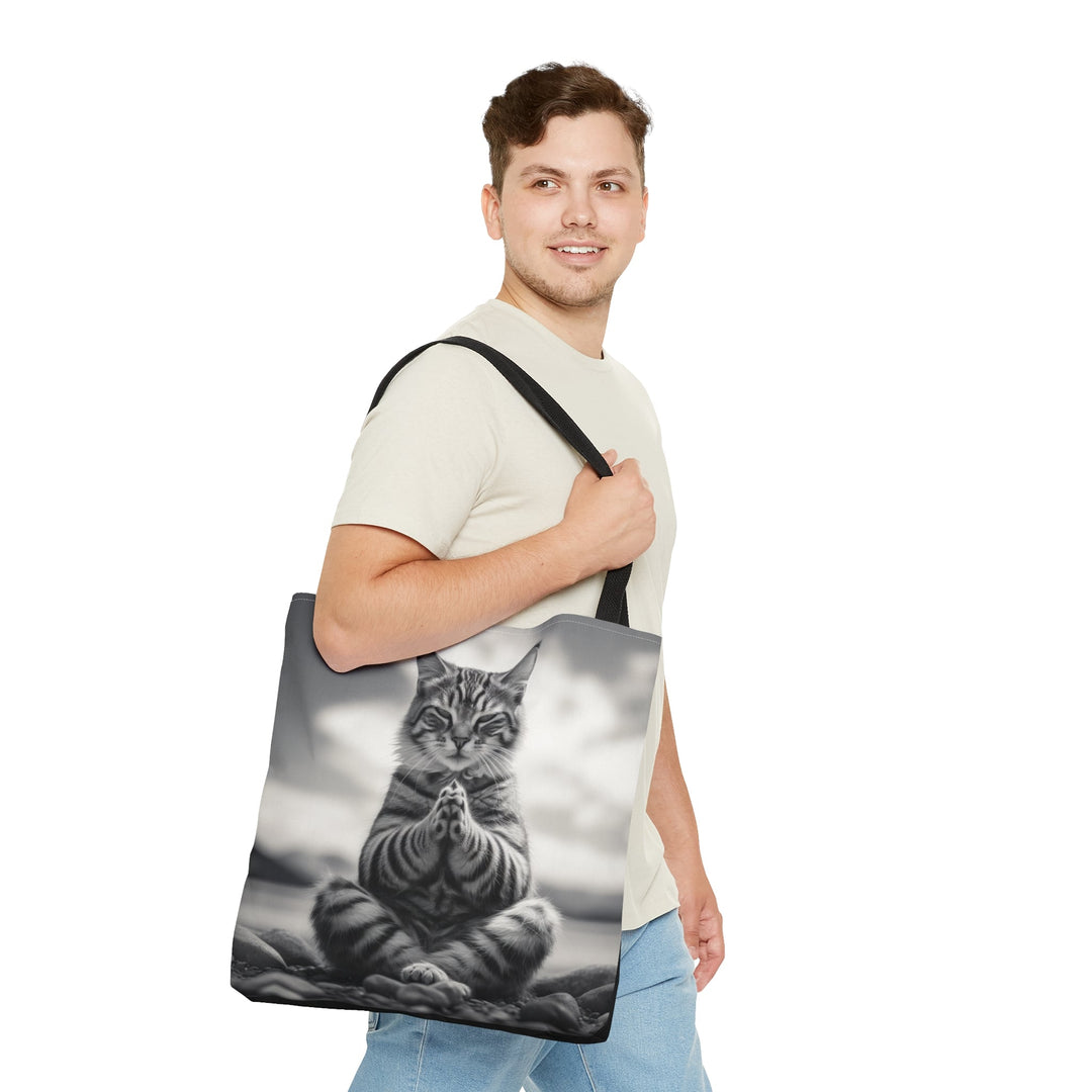 Cat Meditation Tote Bag Black and White Small Medium Large MADEE'S EXCLUSIVES - Madee's Boutique Bags Printify Accessories aesthetic tote bagAll Over PrintLarge
