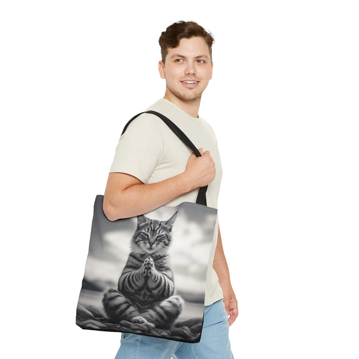 Cat Meditation Tote Bag Black and White Small Medium Large MADEE'S EXCLUSIVES - Madee's Boutique Bags Printify Accessories aesthetic tote bagAll Over PrintLarge