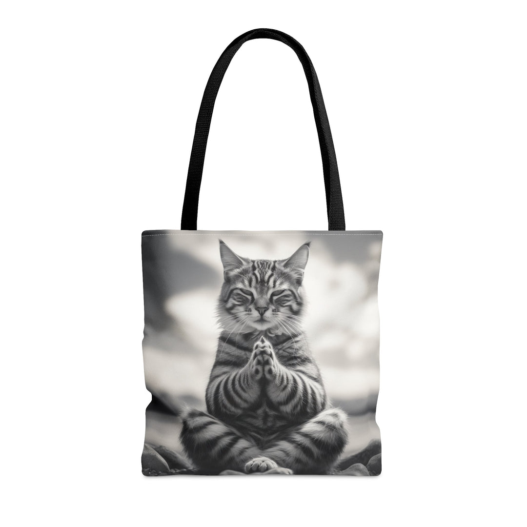Cat Meditation Tote Bag Black and White Small Medium Large MADEE'S EXCLUSIVES - Madee's Boutique Bags Printify Accessories aesthetic tote bagAll Over PrintMedium