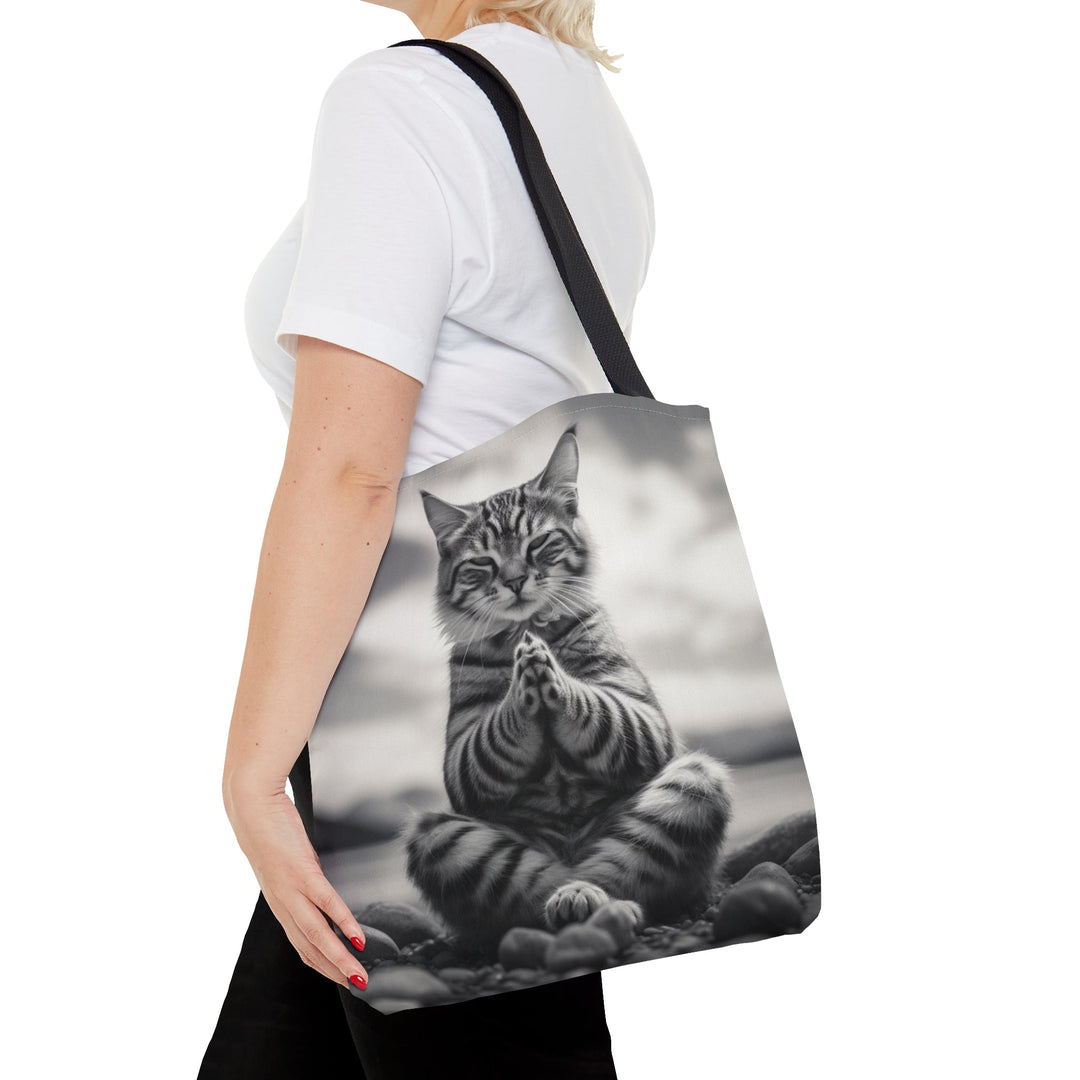 Cat Meditation Tote Bag Black and White Small Medium Large MADEE'S EXCLUSIVES - Madee's Boutique Bags Printify Accessories aesthetic tote bagAll Over PrintLarge