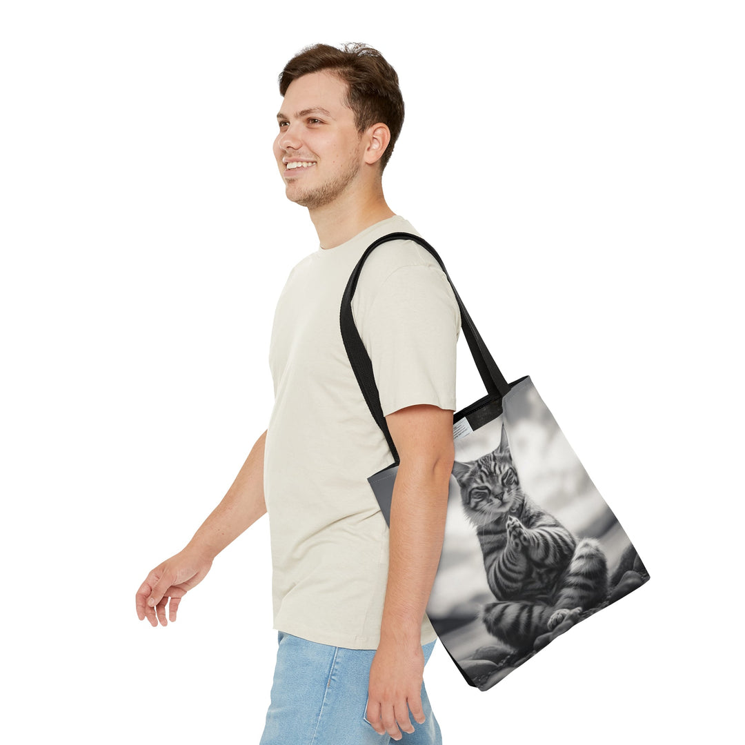Cat Meditation Tote Bag Black and White Small Medium Large MADEE'S EXCLUSIVES - Madee's Boutique Bags Printify Accessories aesthetic tote bagAll Over PrintMedium