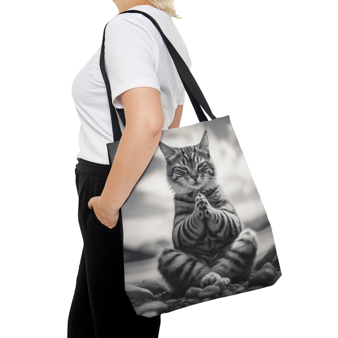 Cat Meditation Tote Bag Black and White Small Medium Large MADEE'S EXCLUSIVES - Madee's Boutique Bags Printify Accessories aesthetic tote bagAll Over PrintMedium