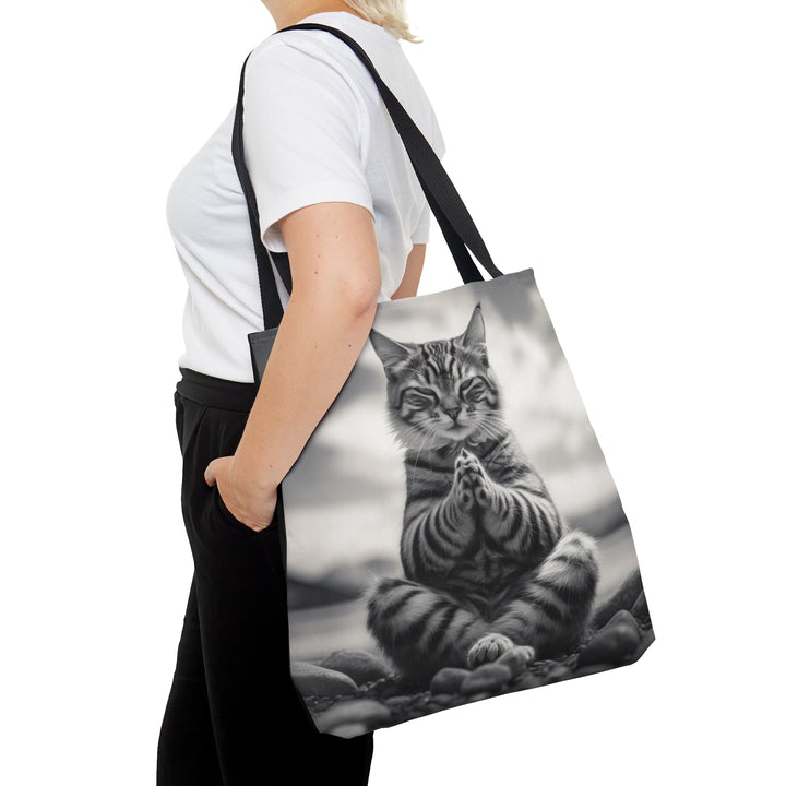 Cat Meditation Tote Bag Black and White Small Medium Large MADEE'S EXCLUSIVES - Madee's Boutique Bags Printify Accessories aesthetic tote bagAll Over PrintMedium