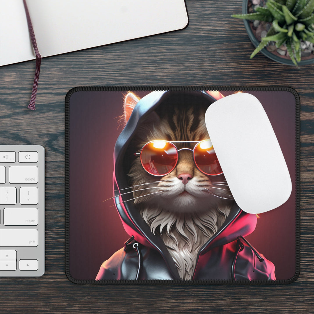 Cool Neon Cat Mouse Pad MADEE'S EXCLUSIVES - Madee's Boutique Home Decor Printify Accessories best secret santa giftsbest teacher giftRectangle9" × 7"