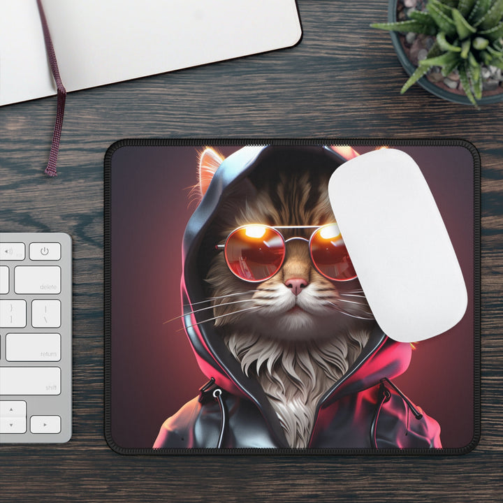 Cool Neon Cat Mouse Pad MADEE'S EXCLUSIVES - Madee's Boutique Home Decor Printify Accessories best secret santa giftsbest teacher giftRectangle9" × 7"