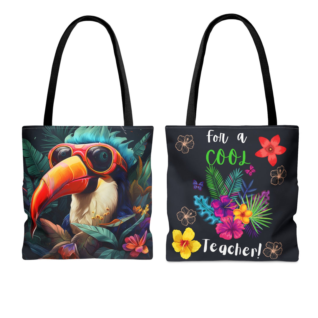 Cool Toucan Colorful Tote Bag Multiple Size Options - Madee's Boutique Bags Printify Accessories aesthetic giftaesthetic gift bagSmallToucan Front - For a Cool Teacher Back / Recto toucan - Verso For a Cool Teacher