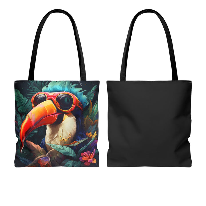 Cool Toucan Colorful Tote Bag Multiple Size Options - Madee's Boutique Bags Printify Accessories aesthetic giftaesthetic gift bagSmallToucan Front - Black Solid Back / Recto Toucan - Verso Noir uni