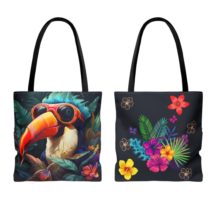 Cool Toucan Colorful Tote Bag Multiple Size Options - Madee's Boutique Bags Printify Accessories aesthetic giftaesthetic gift bagSmallToucan Front - Flowers Back / Recto toucan - Verso fleurs