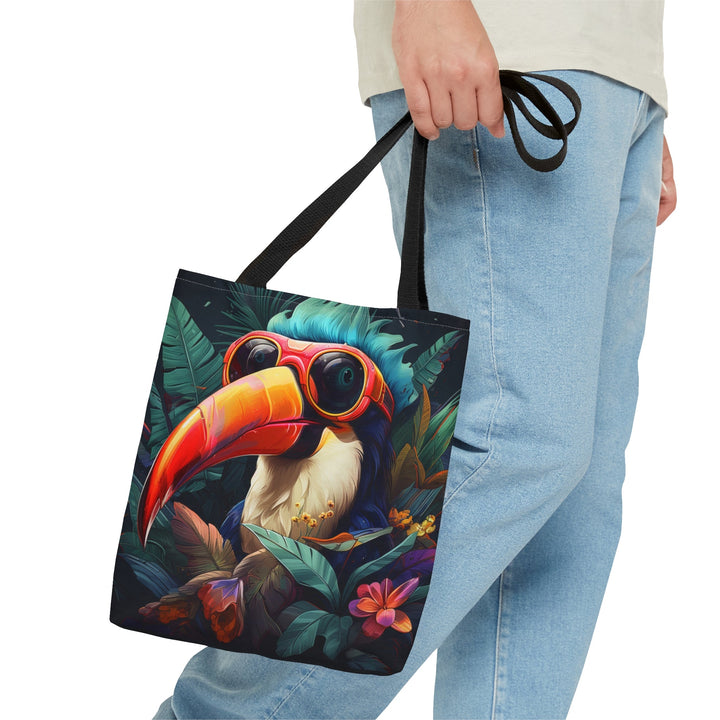 Cool Toucan Colorful Tote Bag Multiple Size Options - Madee's Boutique Bags Printify Accessories aesthetic giftaesthetic gift bagSmallToucan Front - Black Solid Back / Recto Toucan - Verso Noir uni