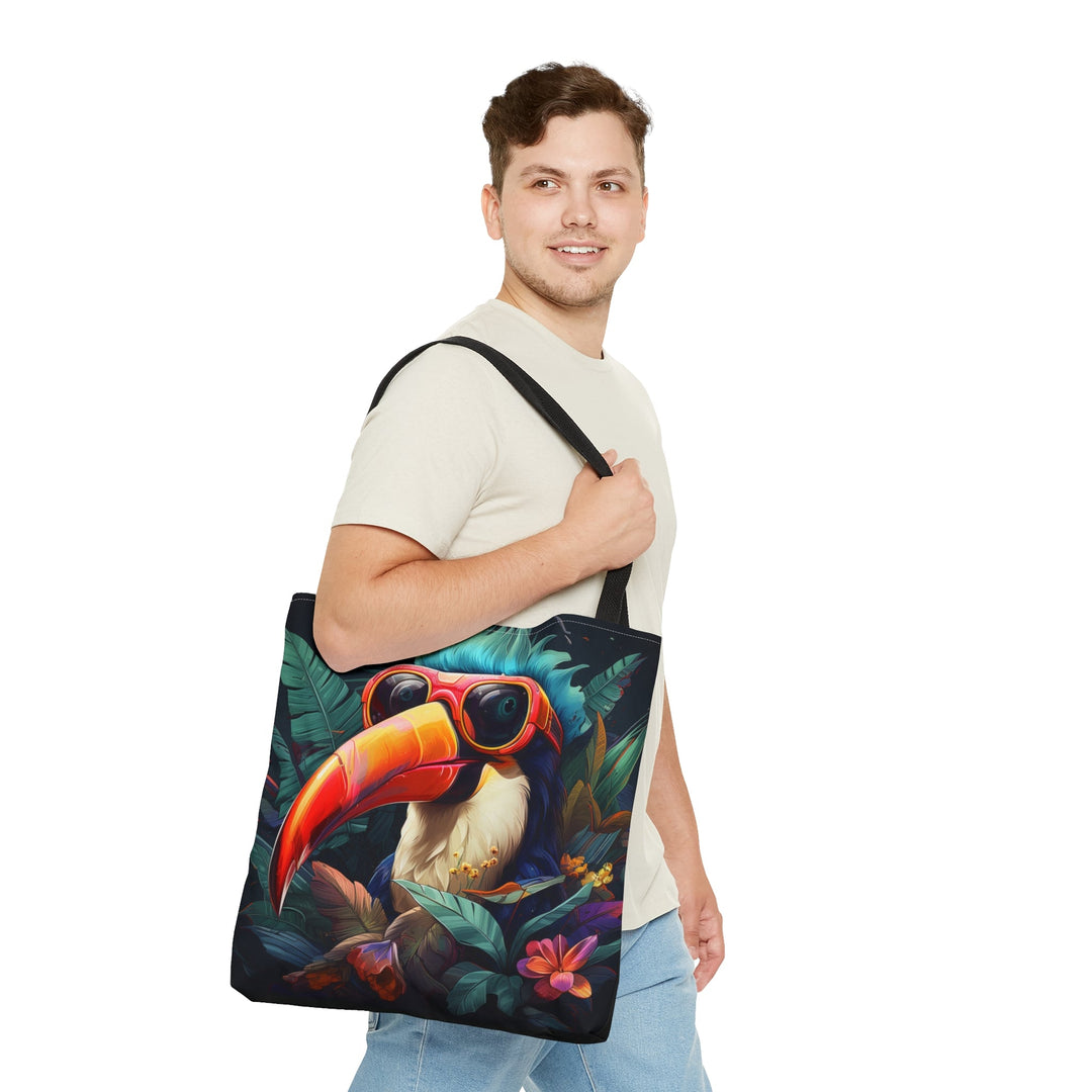 Cool Toucan Colorful Tote Bag Multiple Size Options - Madee's Boutique Bags Printify Accessories aesthetic giftaesthetic gift bagSmallToucan Front - Black Solid Back / Recto Toucan - Verso Noir uni