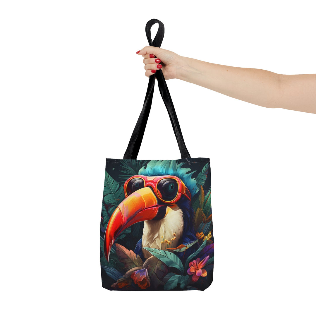 Cool Toucan Colorful Tote Bag Multiple Size Options - Madee's Boutique Bags Printify Accessories aesthetic giftaesthetic gift bagSmallToucan Front - Black Solid Back / Recto Toucan - Verso Noir uni