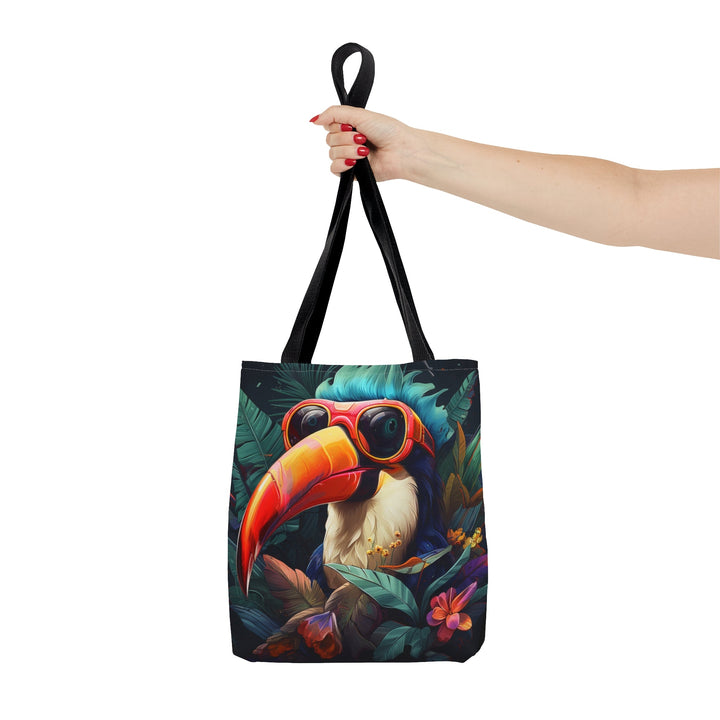 Cool Toucan Colorful Tote Bag Multiple Size Options - Madee's Boutique Bags Printify Accessories aesthetic giftaesthetic gift bagSmallToucan Front - Black Solid Back / Recto Toucan - Verso Noir uni