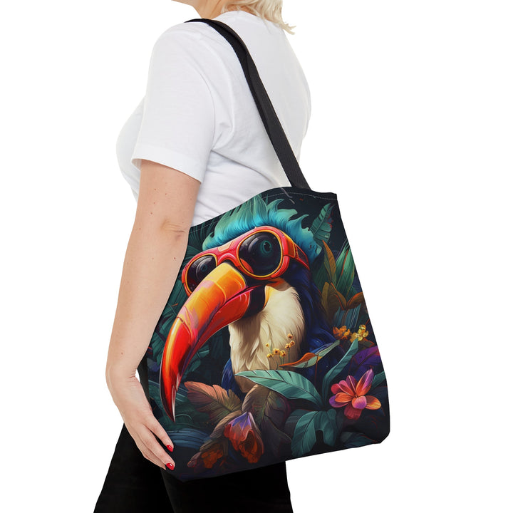 Cool Toucan Colorful Tote Bag Multiple Size Options - Madee's Boutique Bags Printify Accessories aesthetic giftaesthetic gift bagSmallToucan Front - Black Solid Back / Recto Toucan - Verso Noir uni
