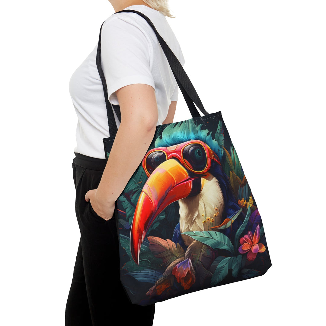Cool Toucan Colorful Tote Bag Multiple Size Options - Madee's Boutique Bags Printify Accessories aesthetic giftaesthetic gift bagSmallToucan Front - Black Solid Back / Recto Toucan - Verso Noir uni