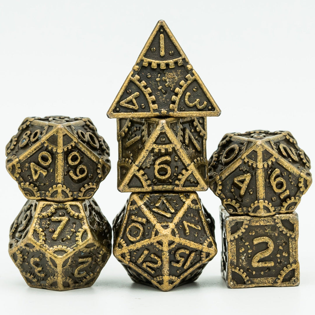 DnD 7pc Metal Dice Steampunk Style Polyhedral Dice Set for Dungeons and Dragons Role Playing Game Warhammer D6 D8 D10 D12 D20 Metal Gear Dice Set Rolling 20 Dungeons and Dragons Dice Collection - Madee's Boutique Madee's Boutique DS 10 sided dice 100 sided dice12 sided diceBronzeChina