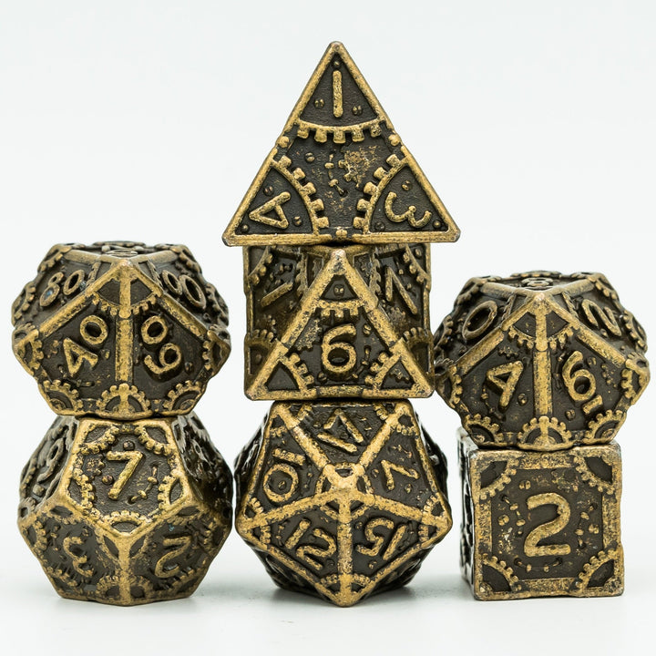 DnD 7pc Metal Dice Steampunk Style Polyhedral Dice Set for Dungeons and Dragons Role Playing Game Warhammer D6 D8 D10 D12 D20 Metal Gear Dice Set Rolling 20 Dungeons and Dragons Dice Collection - Madee's Boutique Madee's Boutique DS 10 sided dice 100 sided dice12 sided diceBronzeChina