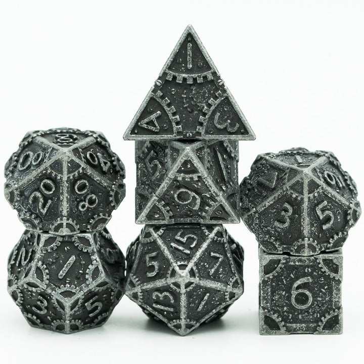 DnD 7pc Metal Dice Steampunk Style Polyhedral Dice Set for Dungeons and Dragons Role Playing Game Warhammer D6 D8 D10 D12 D20 Metal Gear Dice Set Rolling 20 Dungeons and Dragons Dice Collection - Madee's Boutique Madee's Boutique DS 10 sided dice 100 sided dice12 sided diceRetro BlackChina