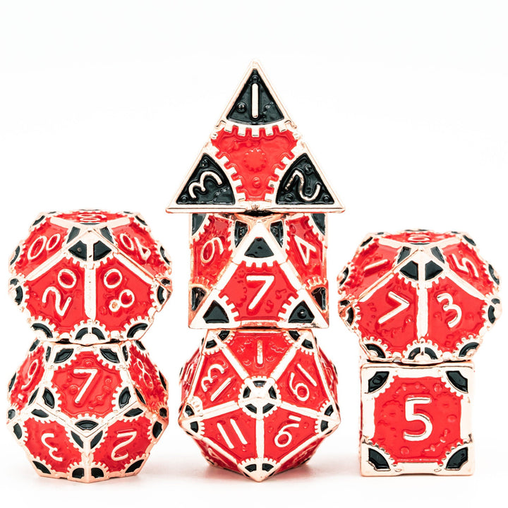 DnD 7pc Metal Dice Steampunk Style Polyhedral Dice Set for Dungeons and Dragons Role Playing Game Warhammer D6 D8 D10 D12 D20 Metal Gear Dice Set Rolling 20 Dungeons and Dragons Dice Collection - Madee's Boutique Madee's Boutique DS 10 sided dice 100 sided dice12 sided diceRed Black PaintChina