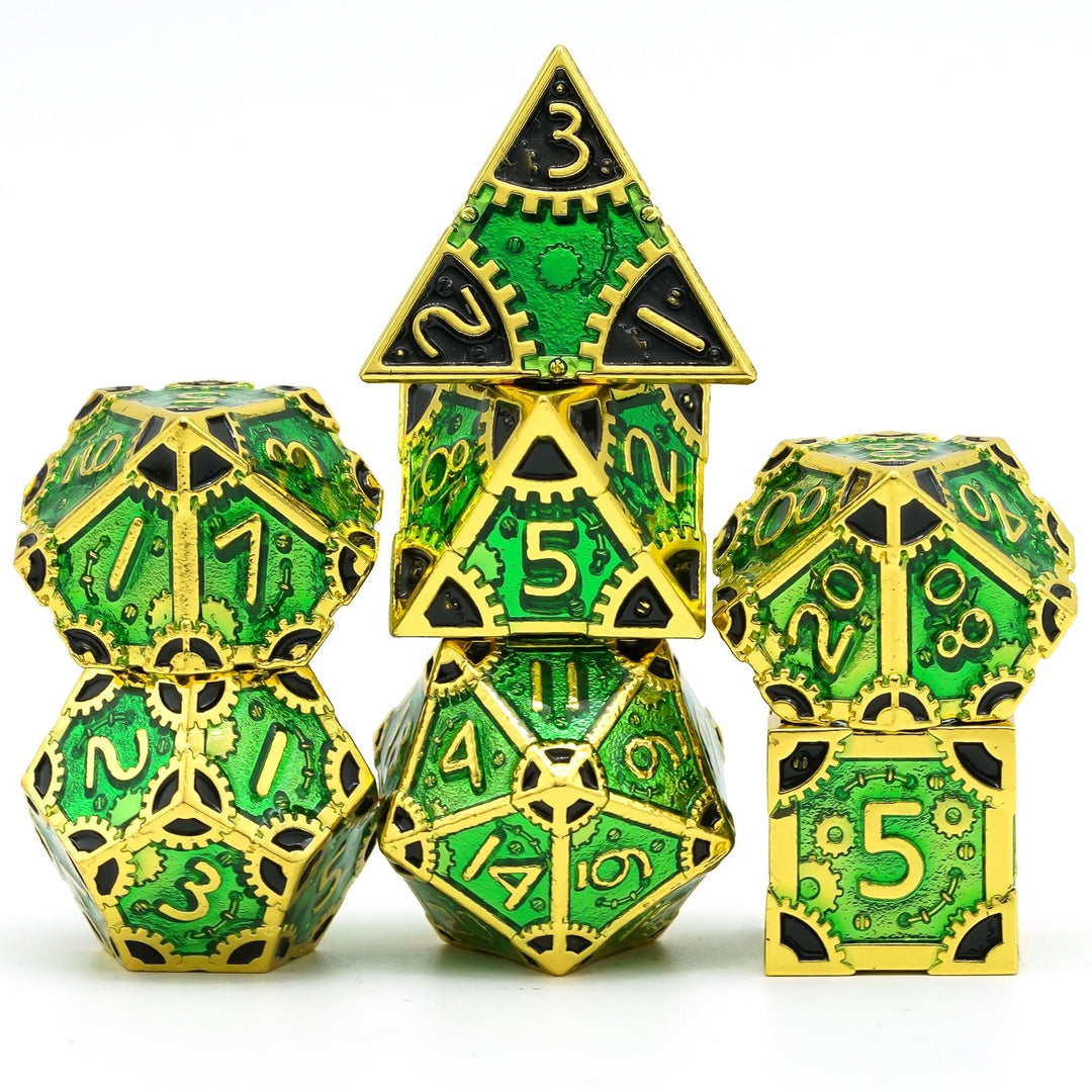 DnD 7pc Metal Dice Steampunk Style Polyhedral Dice Set for Dungeons and Dragons Role Playing Game Warhammer D6 D8 D10 D12 D20 Metal Gear Dice Set Rolling 20 Dungeons and Dragons Dice Collection - Madee's Boutique Madee's Boutique DS 10 sided dice 100 sided dice12 sided diceGreen BlackChina