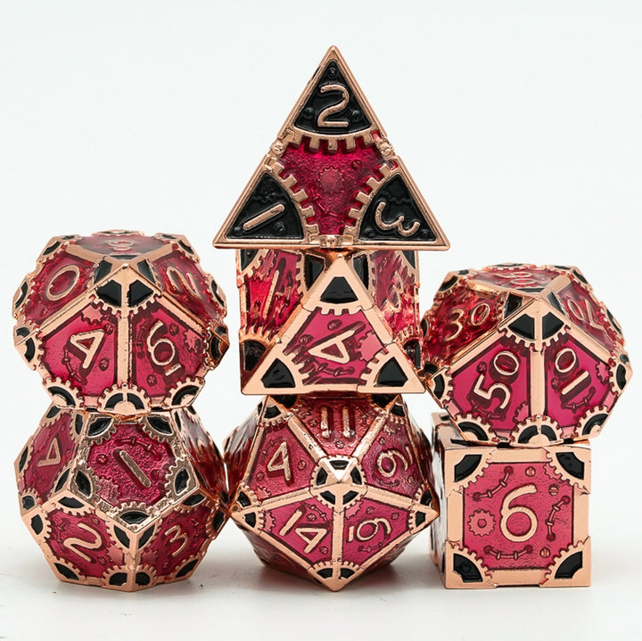 DnD 7pc Metal Dice Steampunk Style Polyhedral Dice Set for Dungeons and Dragons Role Playing Game Warhammer D6 D8 D10 D12 D20 Metal Gear Dice Set Rolling 20 Dungeons and Dragons Dice Collection - Madee's Boutique Madee's Boutique DS 10 sided dice 100 sided dice12 sided diceCopper Red BlackChina