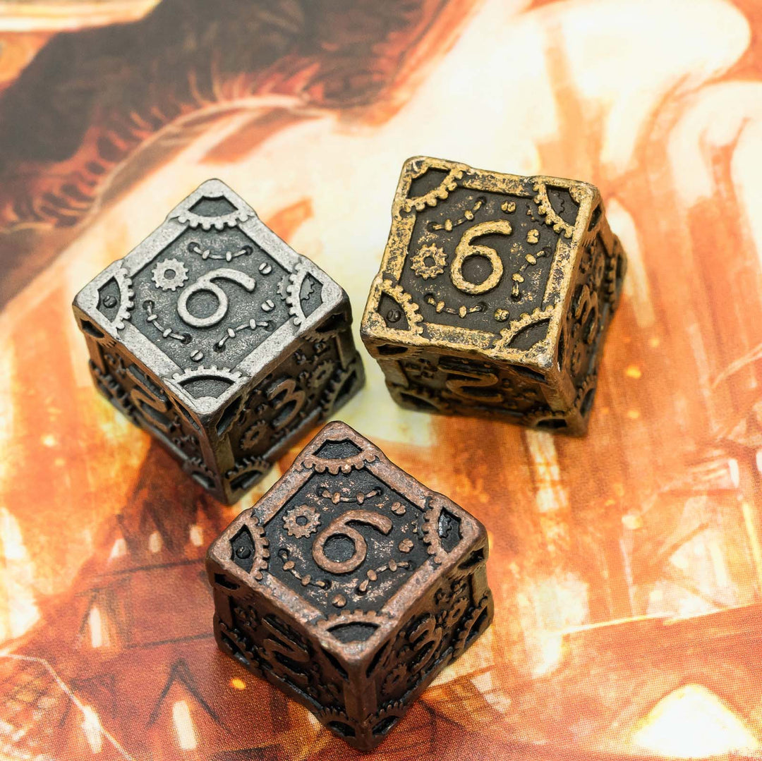 DnD 7pc Metal Dice Steampunk Style Polyhedral Dice Set for Dungeons and Dragons Role Playing Game Warhammer D6 D8 D10 D12 D20 Metal Gear Dice Set Rolling 20 Dungeons and Dragons Dice Collection - Madee's Boutique Madee's Boutique DS 10 sided dice 100 sided dice12 sided diceAncient SilverChina