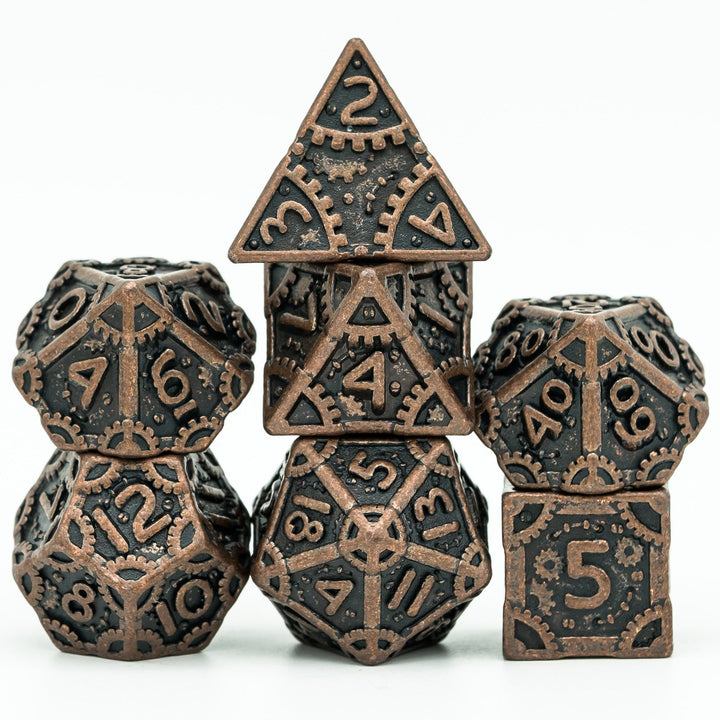 DnD 7pc Metal Dice Steampunk Style Polyhedral Dice Set for Dungeons and Dragons Role Playing Game Warhammer D6 D8 D10 D12 D20 Metal Gear Dice Set Rolling 20 Dungeons and Dragons Dice Collection - Madee's Boutique Madee's Boutique DS 10 sided dice 100 sided dice12 sided diceRed CopperChina