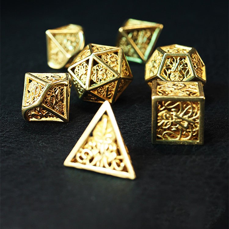 DnD Hollow Metal Brass High Detail Octopus 7pc Dice Set - Madee's Boutique Dice Accessories Madee's Boutique 10 sided dice 100 sided dice12 sided dice7Pcs Set
