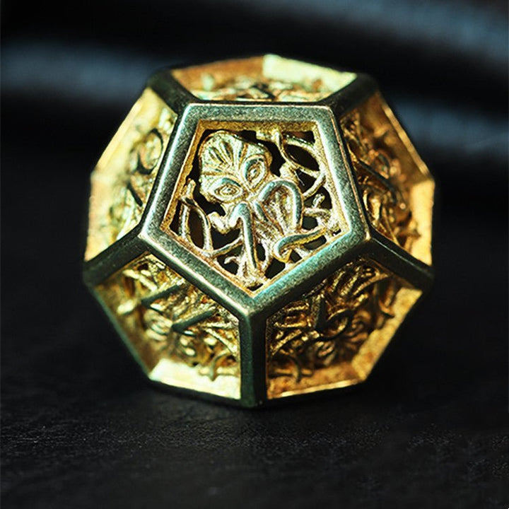 DnD Hollow Metal Brass High Detail Octopus 7pc Dice Set - Madee's Boutique Dice Accessories Madee's Boutique 10 sided dice 100 sided dice12 sided dice7Pcs Set