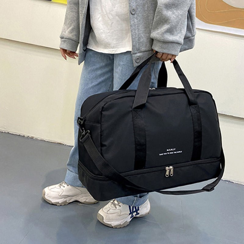Expandable Travel Bags Dry And Wet Separation Sports Fitness Handbag Women's Large Capacity Totes For Weekend Overnight Shoulder Bag - Madee's Boutique Handbag Madee's Boutique Black