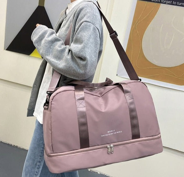 Expandable Travel Bags Dry And Wet Separation Sports Fitness Handbag Women's Large Capacity Totes For Weekend Overnight Shoulder Bag - Madee's Boutique Handbag Madee's Boutique Black