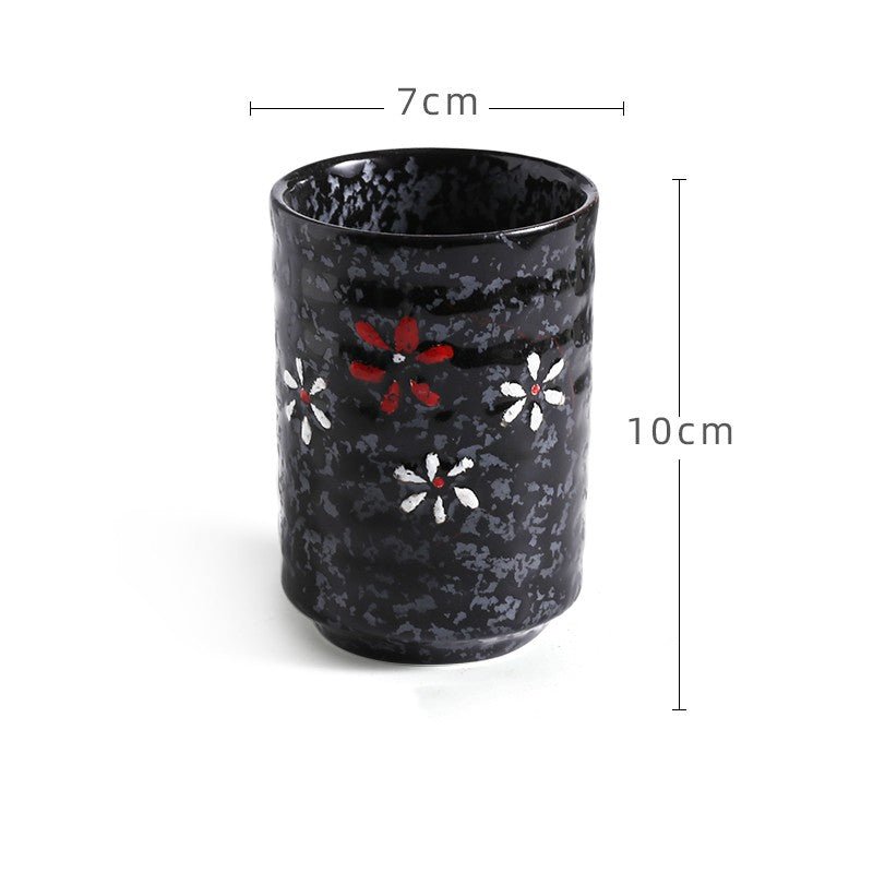 Japanese Retro Minimalist Tableware Hand - painted Restaurant And Wind Ceramic Mug - Madee's Boutique Mugs Madee's Boutique best christmas gifts best friend giftsbest gifts for momBlack stone flower cup