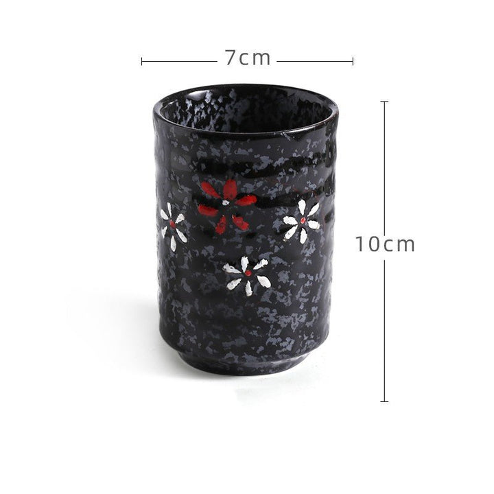 Japanese Retro Minimalist Tableware Hand - painted Restaurant And Wind Ceramic Mug - Madee's Boutique Mugs Madee's Boutique best christmas gifts best friend giftsbest gifts for momBlack stone flower cup