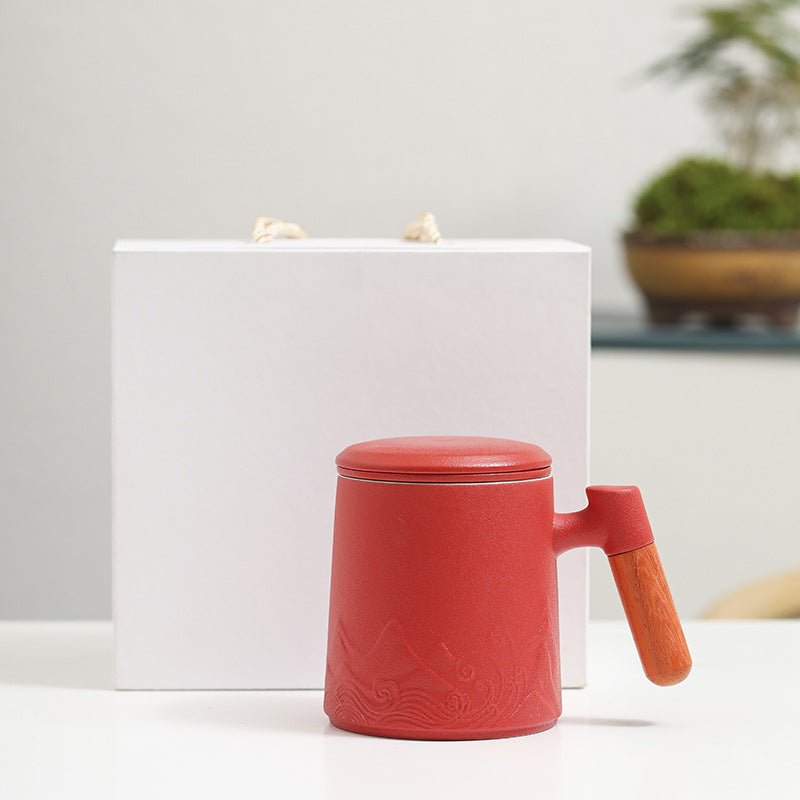 Landscape Ceramic Wooden Handle Mug With Lid Office Drinking Cup - Madee's Boutique Mugs Madee's Boutique best christmas gifts best friend giftsbest gifts for momRaspberry Red Gift Box