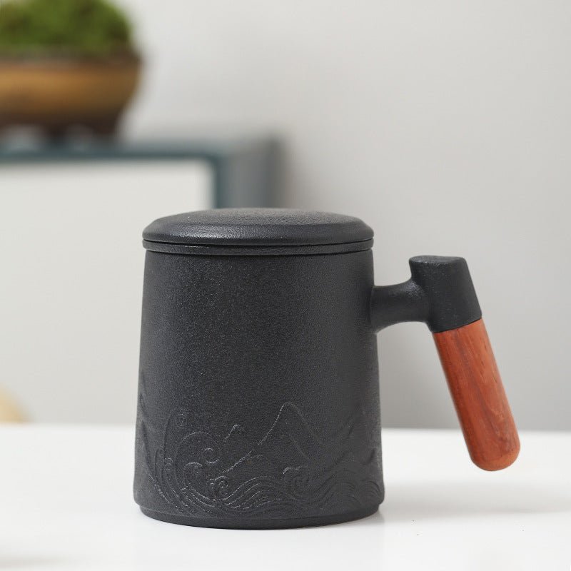 Landscape Ceramic Wooden Handle Mug With Lid Office Drinking Cup - Madee's Boutique Mugs Madee's Boutique best christmas gifts best friend giftsbest gifts for momWater Cup Yahei
