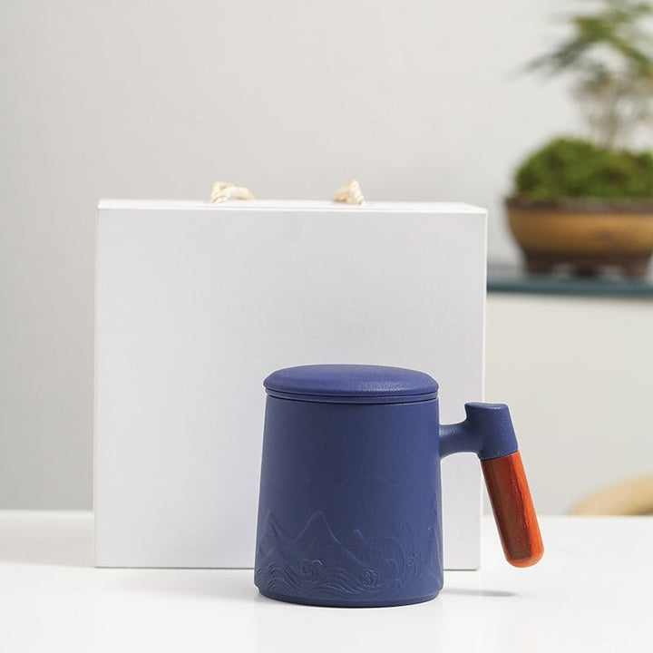 Landscape Ceramic Wooden Handle Mug With Lid Office Drinking Cup - Madee's Boutique Mugs Madee's Boutique best christmas gifts best friend giftsbest gifts for momSapphire Blue Gift Box