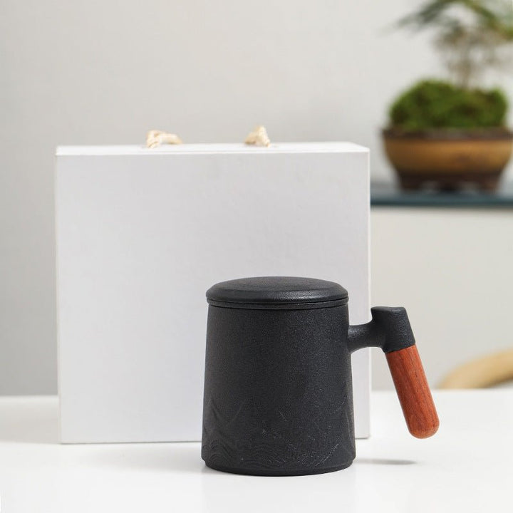Landscape Ceramic Wooden Handle Mug With Lid Office Drinking Cup - Madee's Boutique Mugs Madee's Boutique best christmas gifts best friend giftsbest gifts for momYahei Gift Box
