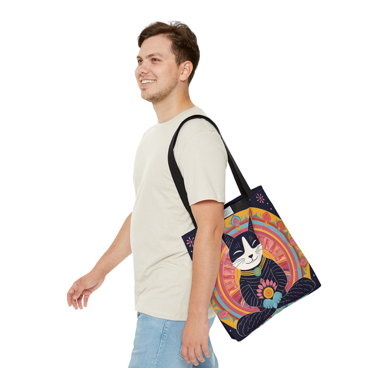 Meditating Cat colorful Tote Bag Small Medium Large MADEE'S EXCLUSIVES - Madee's Boutique Bags Printify Accessories aesthetic gift bagaesthetic tote bagMedium