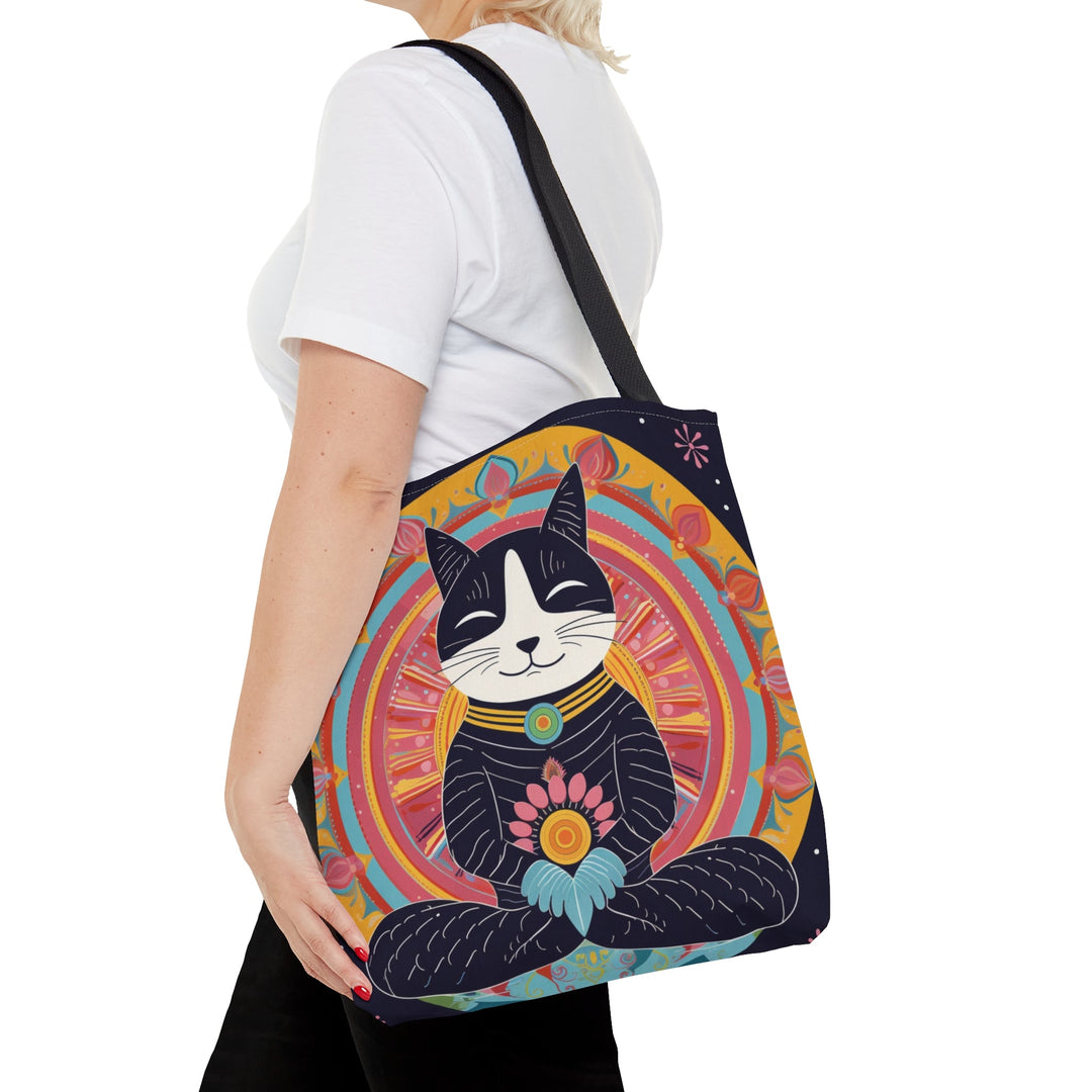 Meditating Cat colorful Tote Bag Small Medium Large MADEE'S EXCLUSIVES - Madee's Boutique Bags Printify Accessories aesthetic gift bagaesthetic tote bagMedium