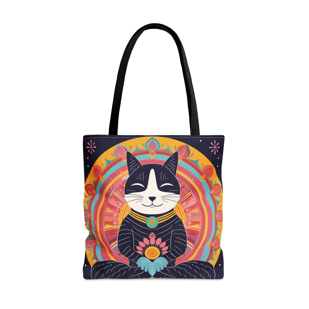 Meditating Cat colorful Tote Bag Small Medium Large MADEE'S EXCLUSIVES - Madee's Boutique Bags Printify Accessories aesthetic gift bagaesthetic tote bagLarge