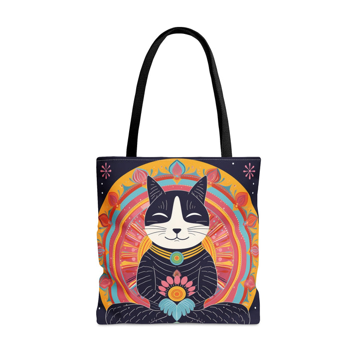 Meditating Cat colorful Tote Bag Small Medium Large MADEE'S EXCLUSIVES - Madee's Boutique Bags Printify Accessories aesthetic gift bagaesthetic tote bagLarge