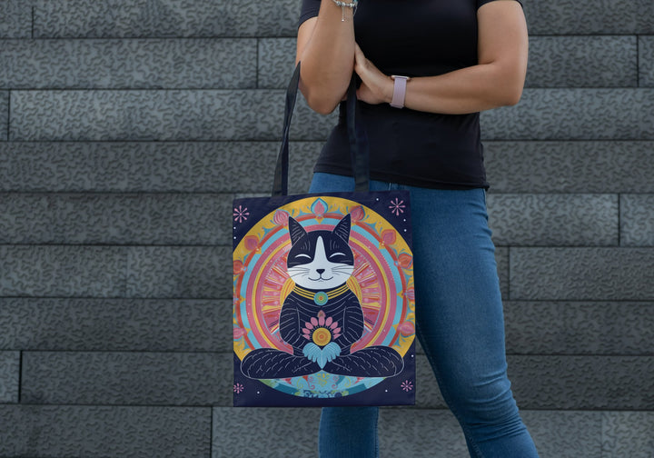 Meditating Cat colorful Tote Bag Small Medium Large MADEE'S EXCLUSIVES - Madee's Boutique Bags Printify Accessories aesthetic gift bagaesthetic tote bagSmall