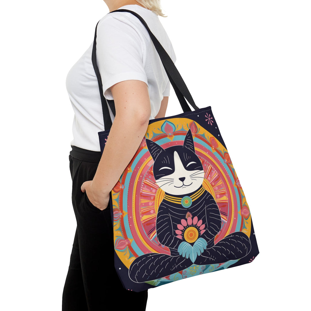 Meditating Cat colorful Tote Bag Small Medium Large MADEE'S EXCLUSIVES - Madee's Boutique Bags Printify Accessories aesthetic gift bagaesthetic tote bagSmall