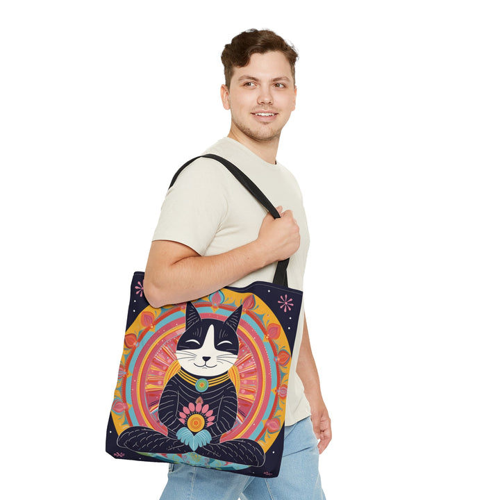 Meditating Cat colorful Tote Bag Small Medium Large MADEE'S EXCLUSIVES - Madee's Boutique Bags Printify Accessories aesthetic gift bagaesthetic tote bagSmall