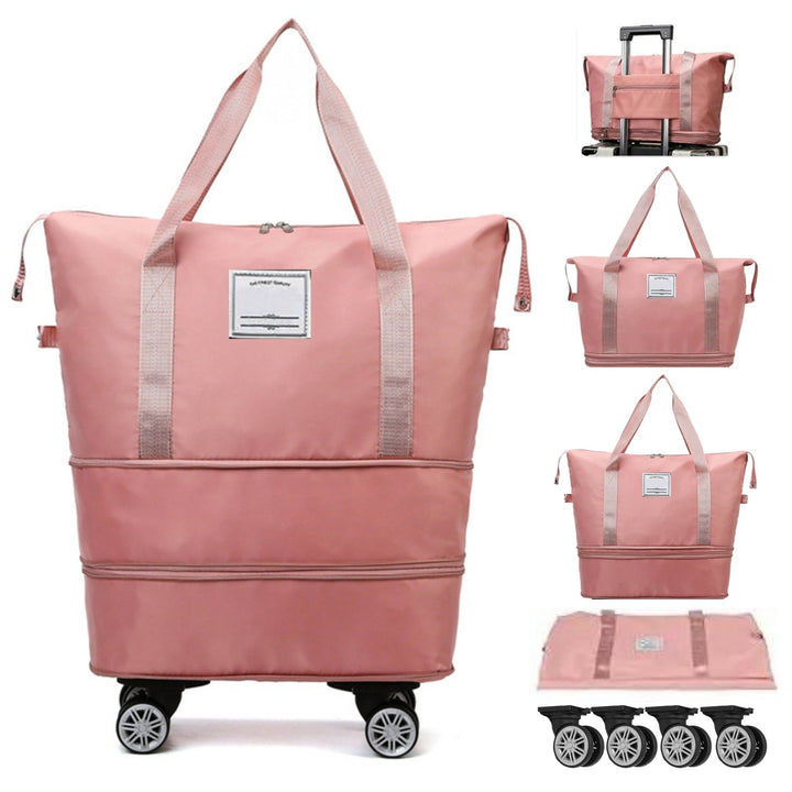 Madee's 4 - in - 1 Expandable Foldable Travel Bag with Removable Wheels - Travel Duffel Bag, Rolling Duffle Bag Carry on, Wheeled Duffle Bag Luggage Waterproof, Large Weekender Bag - Madee's Boutique Handbag Madee's Boutique 2 wheel suitcases 20 compartment extender36 duffle bag with wheelsPink