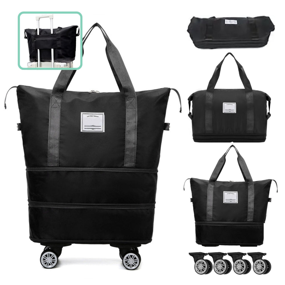 Madee's 4 - in - 1 Expandable Foldable Travel Bag with Removable Wheels - Travel Duffel Bag, Rolling Duffle Bag Carry on, Wheeled Duffle Bag Luggage Waterproof, Large Weekender Bag - Madee's Boutique Handbag Madee's Boutique 2 wheel suitcases 20 compartment extender36 duffle bag with wheelsBlack