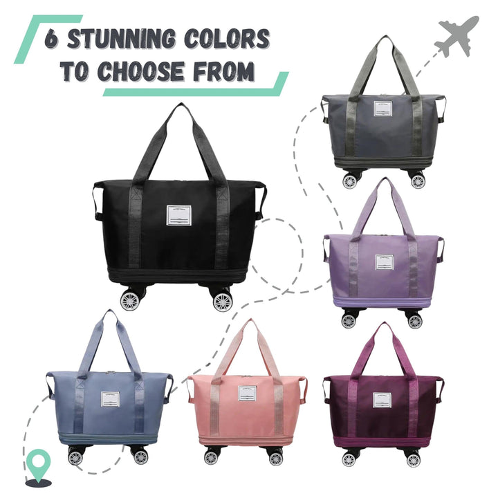 Madee's 4 - in - 1 Expandable Foldable Travel Bag with Removable Wheels - Travel Duffel Bag, Rolling Duffle Bag Carry on, Wheeled Duffle Bag Luggage Waterproof, Large Weekender Bag - Madee's Boutique Handbag Madee's Boutique 2 wheel suitcases 20 compartment extender36 duffle bag with wheelsLight Purple
