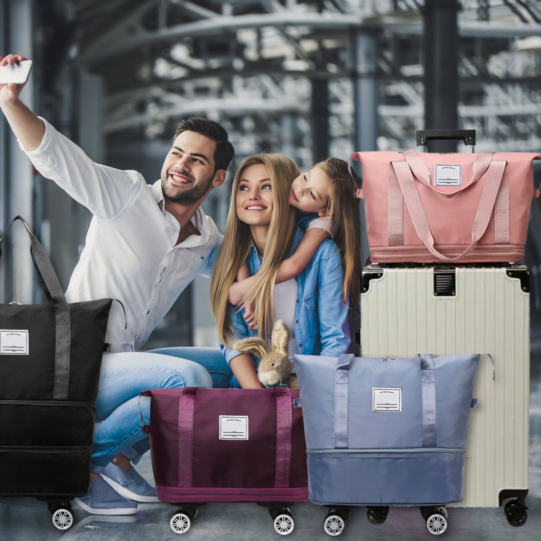 Madee's 4 - in - 1 Expandable Foldable Travel Bag with Removable Wheels - Travel Duffel Bag, Rolling Duffle Bag Carry on, Wheeled Duffle Bag Luggage Waterproof, Large Weekender Bag - Madee's Boutique Handbag Madee's Boutique 2 wheel suitcases 20 compartment extender36 duffle bag with wheelsLight Purple