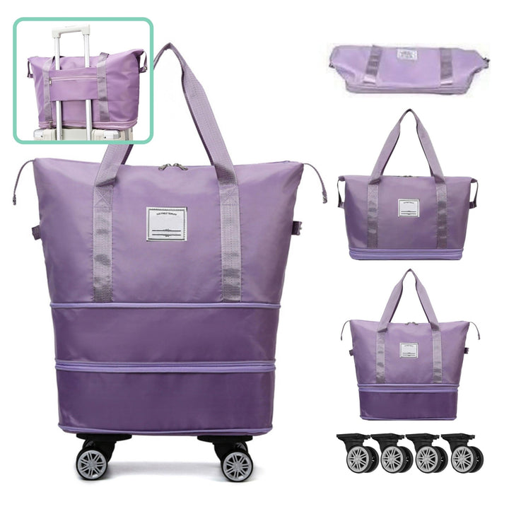 Madee's 4 - in - 1 Expandable Foldable Travel Bag with Removable Wheels - Travel Duffel Bag, Rolling Duffle Bag Carry on, Wheeled Duffle Bag Luggage Waterproof, Large Weekender Bag - Madee's Boutique Handbag Madee's Boutique 2 wheel suitcases 20 compartment extender36 duffle bag with wheelsLight Purple